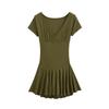 Verano Americano Nuevo Sexy Sexy Vestido Abullonado de Cuello V para Mujer Traje de Vestido de Color Puro con Pliegues en el Pecho + Pantalones Cortos Europeo y Americano