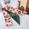 Novo Lenço de Seda Longo Estilo Coreano Primavera e Verão com Estampa de Frutas Cinto para Cabelo Gravata Longa Feminina Cinto de Seda Pequeno para Cabelo Feminino