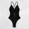 Bikini de Triángulo con Escote Profundo Nuevo Estilo Europeo y Americano Sin Espalda Traje de Baño de Comercio Exterior Traje de Baño de una Pieza Venta al por Mayor Verano Color Sólido Sexy para Mujer