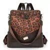 Moda Retro Nova Mochila Estampada de Leopardo Bolsa de Ombro Feminina Simples Grande Capacidade para o Dia a Dia Multifuncional Mochila de Três Usos