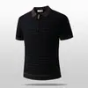 Camisa de Tricô Estilo Old Money Masculina Manga Curta Toque de Luxo Gola com Lapela Zíper Casual de Negócios Camiseta Top
