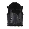 Chaleco de motocicleta de imitación de piel integrado de fábrica de origen transfronterizo para mujer, estilo corto con cuello y cinturón de imitación de piel de oveja