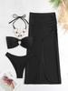 Bikini Negro Puro de Tres Piezas con Cuello Halter y Banda, Traje de Baño Dividido para Mujer 2026 Nuevo Estilo Sexy de Comercio Exterior Transfronterizo Europeo y Americano