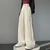 Calça Jeans Large (Wide Leg) Listrada Patchwork Estilo Coreano para Mulheres, com Borda Enrolada, Efeito Emagrecedor e que Aumenta a Altura, Lavada, Tencel, Solta, Reta, Casual