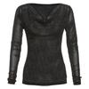 Camiseta Feminina de Verão com Lantejoulas, Gola Swing, Manga Longa, Design Único e Chique, Levemente Transparente, Slim-fit, Top Estilo Spice Girl