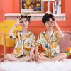 Pijamas de verano para niños seda artificial cuello en V cárdigan Niños y Niñas lindo caricatura Seda de Hielo ropa de casa para niños medianos y grandes
