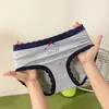 Ropa interior de algodón puro 10A Antibacteriano con ribete de encaje deportivo de ballet, de cintura media, para mujer, tipo triángulo, Mengdanyi 8191