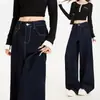 Antirrugas, sem rugas, elasticidade em quatro direções, caimento solto, jeans de perna larga fluido com zíperes YKK, resistente à cor, modelador, versátil, cor original, jeans de comprimento total
