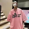 Camiseta Pesada de Algodón Puro Estilo Americano de Alta Calidad para Hombre, Nueva Camisa Casual de Manga Corta Holgada Trendy con Graffiti para Pareja