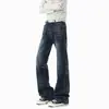 Jeans de retazos con remaches estilo americano, unisex, colección de otoño, estilo high-street, con patrón de bigotes de gato, ligeramente acampanados, pantalones largos, marca de moda, efecto adelgazante, pantalones de pierna recta