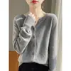 Estilo de Otoño para Ir al Trabajo Nuevo Cardigan de Punto de Lana de Cordero Cuello Pequeño Estilo Corto Suéter Superior para Mujer Manga Larga Ropa de Abrigo