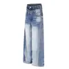 Moda 2026 Modernos Pantalones Casuales Rectos Lavados Desgastados de Doble Cintura Falso Dos Piezas Suministro al por Mayor 55