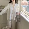 Pijama Estilo Princesa para Mulheres, Estilo Primavera e Outono, com Bojos, Acabamento em Algodão Nuvem, Mangas Longas e Calças Longas, Conjunto Doce de Homewear para Meninas