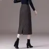 Falda Midi de Cintura Alta Otoño/Invierno para Mujer, Falda Lápiz de Sarga Ajustada que Favorece las Caderas con Abertura, Elegante Versátil para el Trabajo