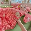 Juego de sábanas de estilo pastoral súper suave con hilo de pompón de flores pequeñas, sábana de algodón 100% nuevo, juego de tres piezas para dormitorio de estudiante 4