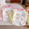Camiseta de Manga Longa Estilo Fresco para Meninas, Novo Modelo de Outono 26, Camiseta Básica Color-Blocking em Cores Doces com Estampa de Desenho Animado, Top Básico 6