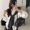 Camisa versátil de manga larga, estilo coreano, simple y relajada, corte holgado, adelgazante, para mujer, diseño de principios de otoño, camisa tipo chal de algodón Tencel