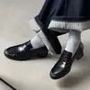 Mocasines retro plisados de piel genuina para mujer, estilo slip-on, nueva colección 2026, tacón grueso, zapatos pequeños de cuero estilo británico