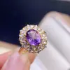 Nuevo Artículo Caliente de Venta Plata S925 Cristal Natural Amarillo Púrpura Incrustado Flor de Sol Diseño de Lujo Ligero Anillo de Alta Calidad Fábrica Venta al por Mayor