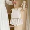 Nuevo Conjunto de Verano para Niños y Niñas Estilo Coreano Delgado Suave Versátil Chaleco Plisado Shorts Ropa para el Hogar Ropa Exterior