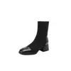 Nuevas Botas de Cuero para Mujer Estilo Europeo y Americano con Costuras en Punta Cuadrada, Gamuza, Cremallera Lateral, Botas de Jinete, Botas Cortas, Botas de Tacón Medio Grueso, Tallas 33-43