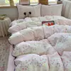 Conjunto de Quatro Peças de Fio de Algodão Puffy Classe A 2026 Lençol de Cama e Capa de Edredom de Fio de Camada Dupla para Mãe e Bebê Conjunto de Três Peças para Dormitório Estudantil Cama Elástica 4