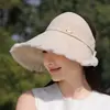 Chapéu de Pescador com Renda Vazada para Mulheres, Estilo Coreano de Verão, Chapéu Versátil Doce para Proteção Solar, Chapéu de Sol Respirável para Viagens ao Ar Livre