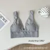 Sutiã sem costura com blocos de cor, decote V, costas bonitas, bojo fixo para mulheres, sexy push-up com alças largas, estilo top regata, sutiã wrap em U para mulheres