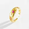 Moda Europea y Americana Estrella de Ocho Puntas Abierta Ajustable Anillo para Mujer Incrustado con Circonita Moda Versátil Elegante Diseño de Tendencia