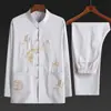 Traje de primavera y verano para personas de mediana edad y mayores Traje Tang camisa de manga larga para hombre traje de ocio chino para padre traje de abuelo Hanfu