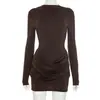 Vestido bodycon elegante de color liso a rayas para mujer, de moda, fruncido, nuevo, europeo y americano