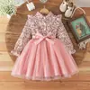 2025 Transfronterizo Europeo y Americano Otoño Nuevo Vestido Floral de Hoja de Loto para Niñas Vestido de Gasa Vestido de Princesa