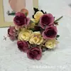 Simulação 12 Cabeças Rosa Rica Cabo Pequeno Rosa Decoração de Casa Sala de Estar Buquê Fábrica de Flores de Casamento Atacado