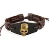 Pulsera de Cuerda de Cáñamo Tejida a Mano Estilo Retro Calavera de Aleación Pulsera de Cuero Pulsera Ajustable Joyería Popular Europea y Americana