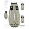 Jeans de estilo de rua americano com bolso de patch estampado de leopardo para homens e mulheres, calças largas folgadas para primavera e outono, calças compridas da moda que emagrecem