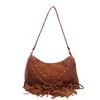 Elegante y estiloso bolso de flecos para mujer, nuevo bolso de hombro retro de moda otoño 2026, bolso de remaches de alto valor