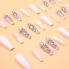 Uñas Postizas Color Nude con Mariposas y Flores de Cerezo, Diseño Mariposa Danzante Flor de Cerezo, 30 Piezas Puntas de Uñas Estilo Largo, Tiras Nude al por Mayor