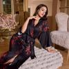 Pijama de Satín Wenhua Primavera y Otoño para Mujer, Diseño de Manga Tres Cuartos Primavera y Otoño, Ropa para el Hogar, Bata Suelta de Manga Larga Wp3430