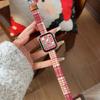 Adequado para Apple Watch iWatch 12ª Geração 11/10 Xadrez Pepita Xadrez Natal Couro Lã Pulseira de Relógio