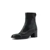 Botines para mujer con tacón grueso, hechos de piel de caballo de plena flor, con ajuste ceñido, cierre de cremallera en la parte trasera, acabado lavado en color y tacón alto. Estos son nuevos estilos de otoño/invierno, hechos de cuero genuino y diseñados como botines individuales.