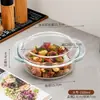 Pote de Vidro Borossilicato Transparente com Tampa, Panela de Cristal Resistente à Água Quente, Tigela de Vidro para Micro-ondas, Prato para Arroz Assado, Prato para Churrasco, Panela de Sopa