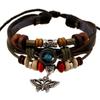 Pulsera de cuero de vaca real con mariposa tejida a mano, moda, con cuentas, vintage, multicapa, joyería de mano, artículo popular en zona turística