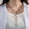 Colar Feminino Ajustável de Liga Estilo Étnico Retrô Pingente Redondo Cruz Contas de Pérola Acrílico