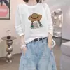 Elegante camiseta de algodón blanca de manga larga con estampado de copo de nieve para mujer, nuevo estilo coreano, rejuvenecedora, top de base de hombro regular A13759