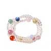Pulseira de Amethysto Branco Natural com Contas Redondas de Múltiplos Círculos para Mulheres, Colar de Verão Dopamina Arco-Íris Pulseira de Três Círculos Joias