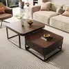 Mesa de Centro Cuadrada de Madera Maciza para Uso Doméstico, Adecuada para Apartamentos Pequeños, con una Combinación de Mesas Auxiliares y un Cajón, Estilo Vintage Nuevo, Mesa de Té Extensible