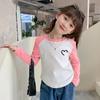 Camiseta de Manga Comprida para Meninas 2025 Nova Primavera Estilo Coreano Tops de Primavera Infantil Camisetas Finas de Base para Bebê Primavera e Outono