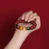 Pulsera de Cinabrio Crudo con Arena de Cristal Translúcido, Diseño de Dios de la Riqueza de Cinco Vías, Pulsera Unisex, Joyería de Regalo para Año de Nacimiento al por Mayor