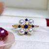 Accesorios DIY S925 plata esterlina lujo ligero anillo de perlas con diamante azul soporte vacío accesorios soporte para anillo hecho a mano abertura 4-5