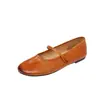 Sapatos Mary Jane de Couro de Vaca de Primeira Camada Femininos Confortáveis Planos Outono Novo Bico Redondo Uma Tira Couro Genuíno Corte Baixo Sapatos Individuais Femininos 40